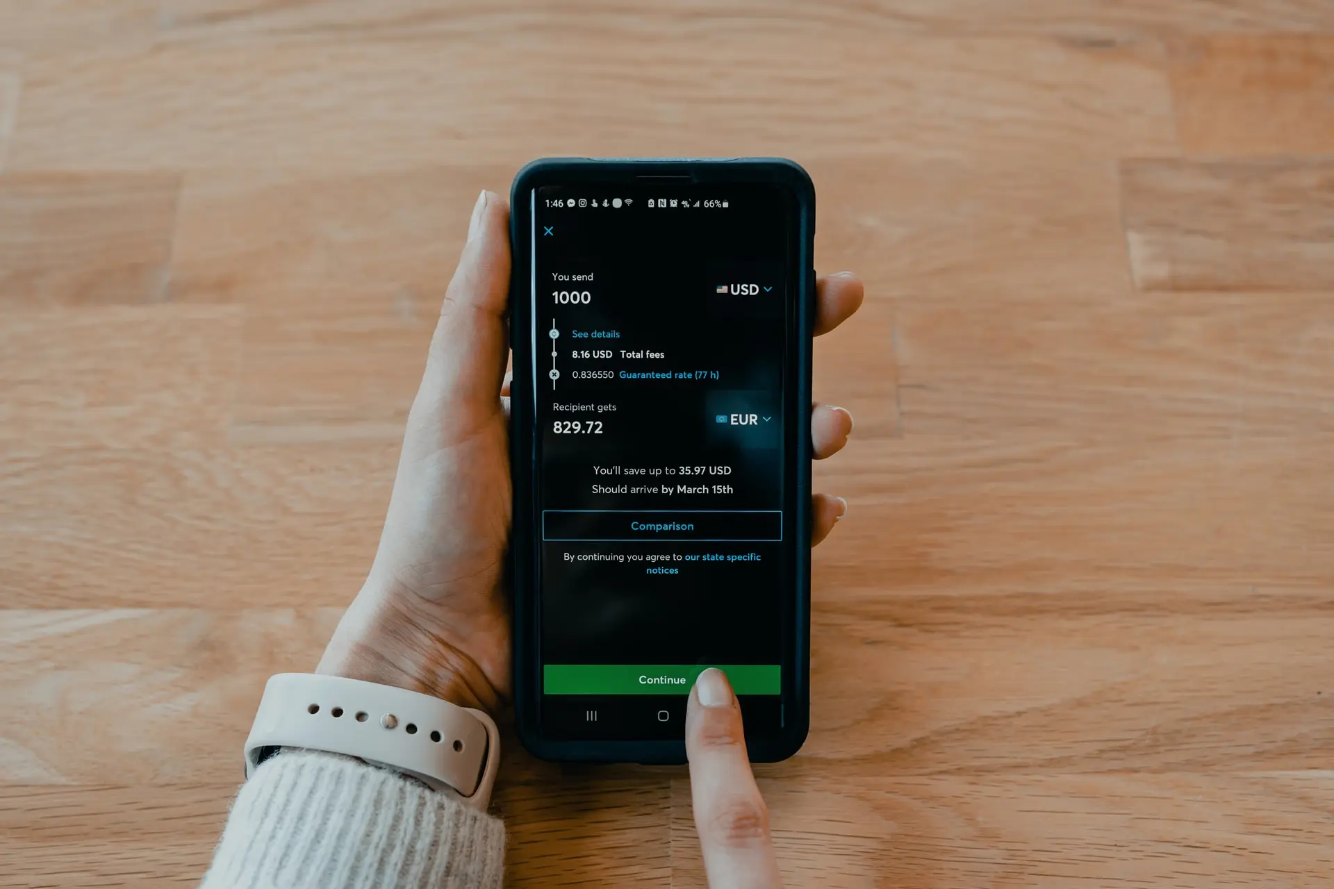 Person transfer money from phone